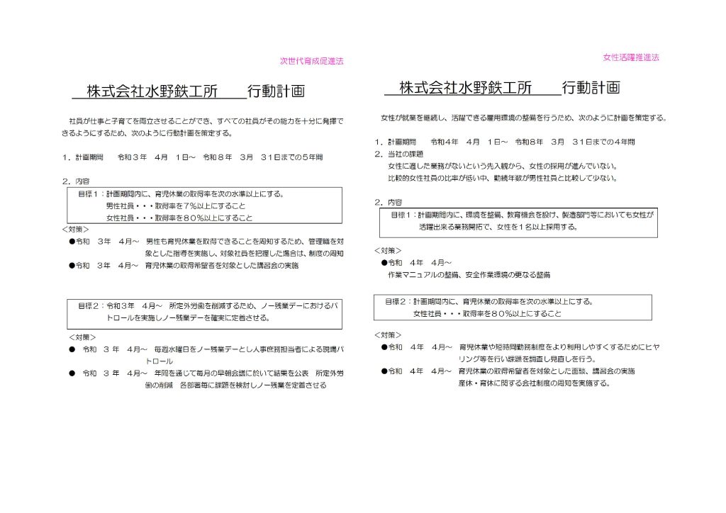 水野鉄工所行動計画